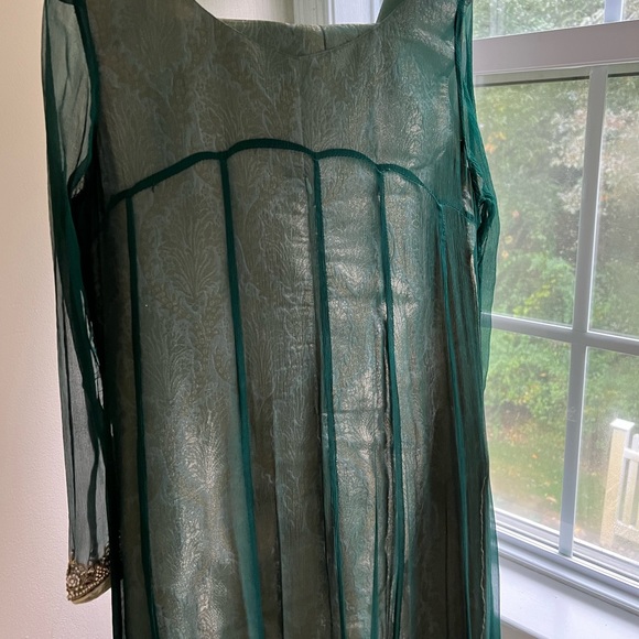 Pakistani shalwar kameez gown dress green wedding formal womens size medium 6 - Picture 7 of 14